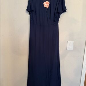 Show Me Your MuMu Navy Flutter Sleeve Blue Fancy Maxi Dress